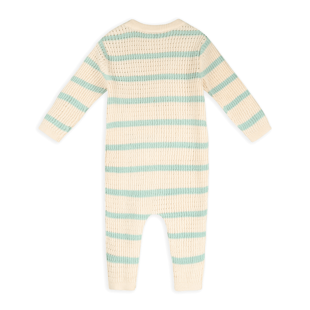 Dog Stripe Textured Knit Baby Jumpsuit (Organic Cotton): Harbor Green Stripe / 12-18M