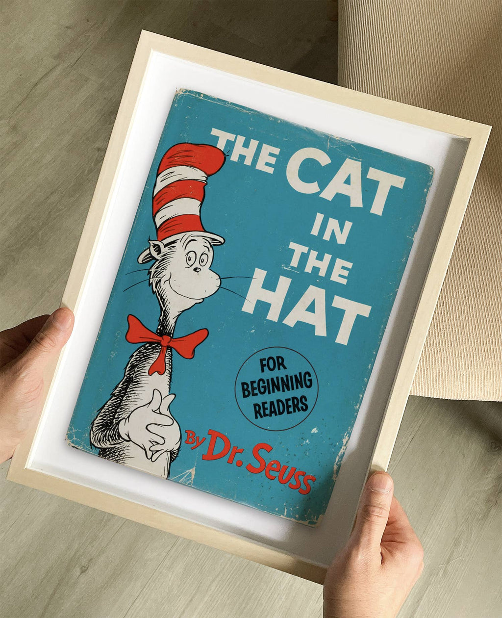 The Cat in the Hat by Dr. Seuss Book Cover Print: Maple Frame / 11×14"