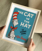 The Cat in the Hat by Dr. Seuss Book Cover Print: Maple Frame / 11×14"