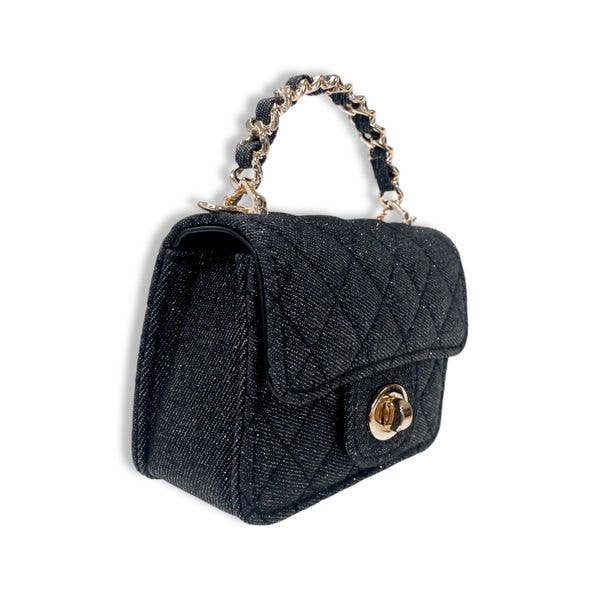 B1382 Sparkly Denim Quilted Purse (3 Colors): Black