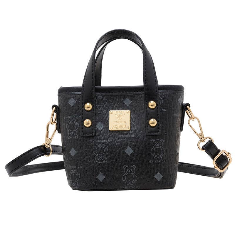 Mini Girls' Bucket Bag with Unique Animal Print: Beige