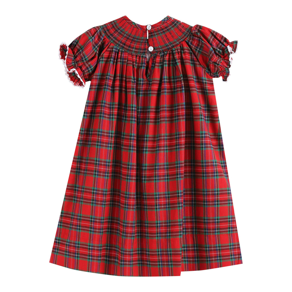 Red Christmas Plaid Smocked Bishop Dress: 3T