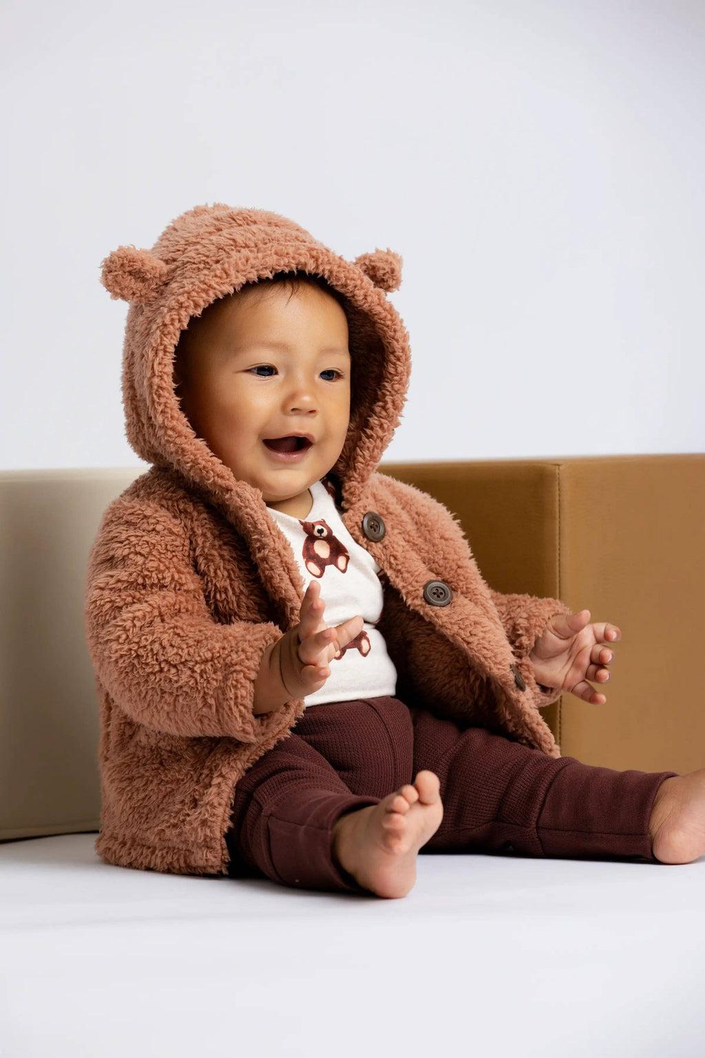 Baby Sherpa Teddy Cardigan_Caramel Brown: Unisex / Caramel Brown / 9-12m