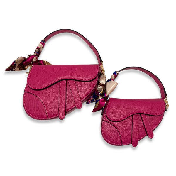 B1309 & B1342 Saddle Purse w/ Scarf (6 Colors): FUCHSIA / B1342 - BIG