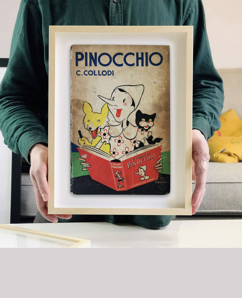 Pinocchio by C. Collodi Book Cover Print: Maple Frame / 11×14"