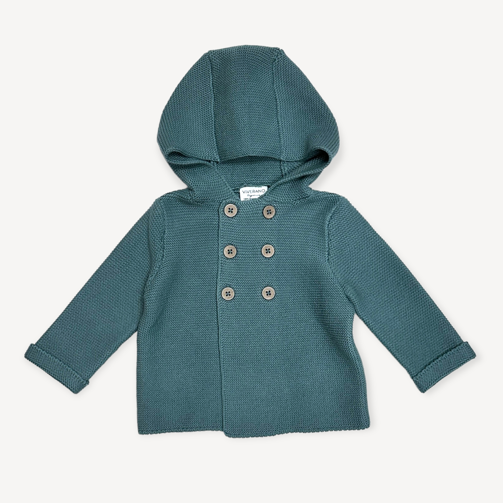 Hooded Double Button Baby Coat Jacket (Organic) 4 Colors: Stone / 6-12M