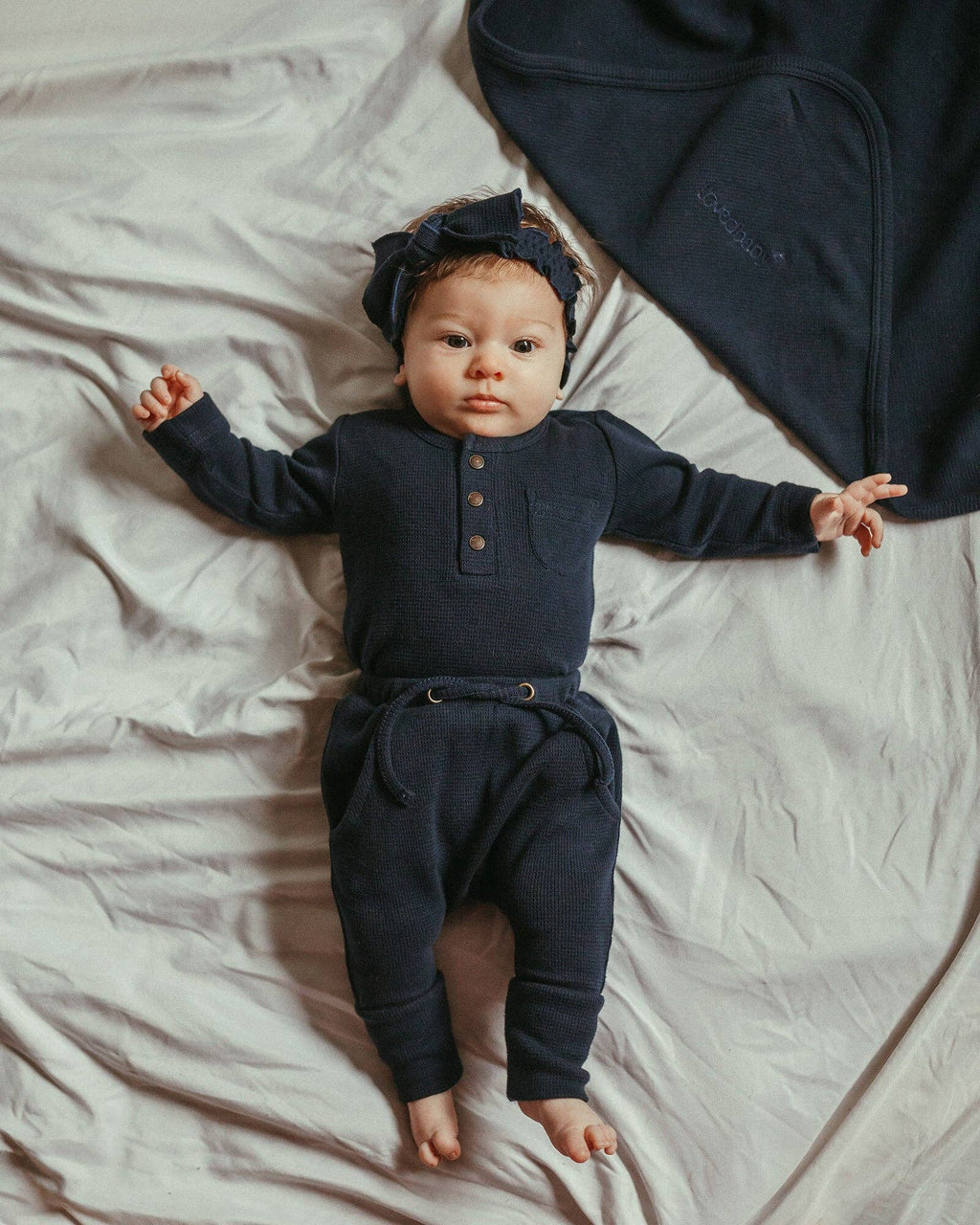 Midnight | Organic Thermal Henley & Jogger Set: 3-6m