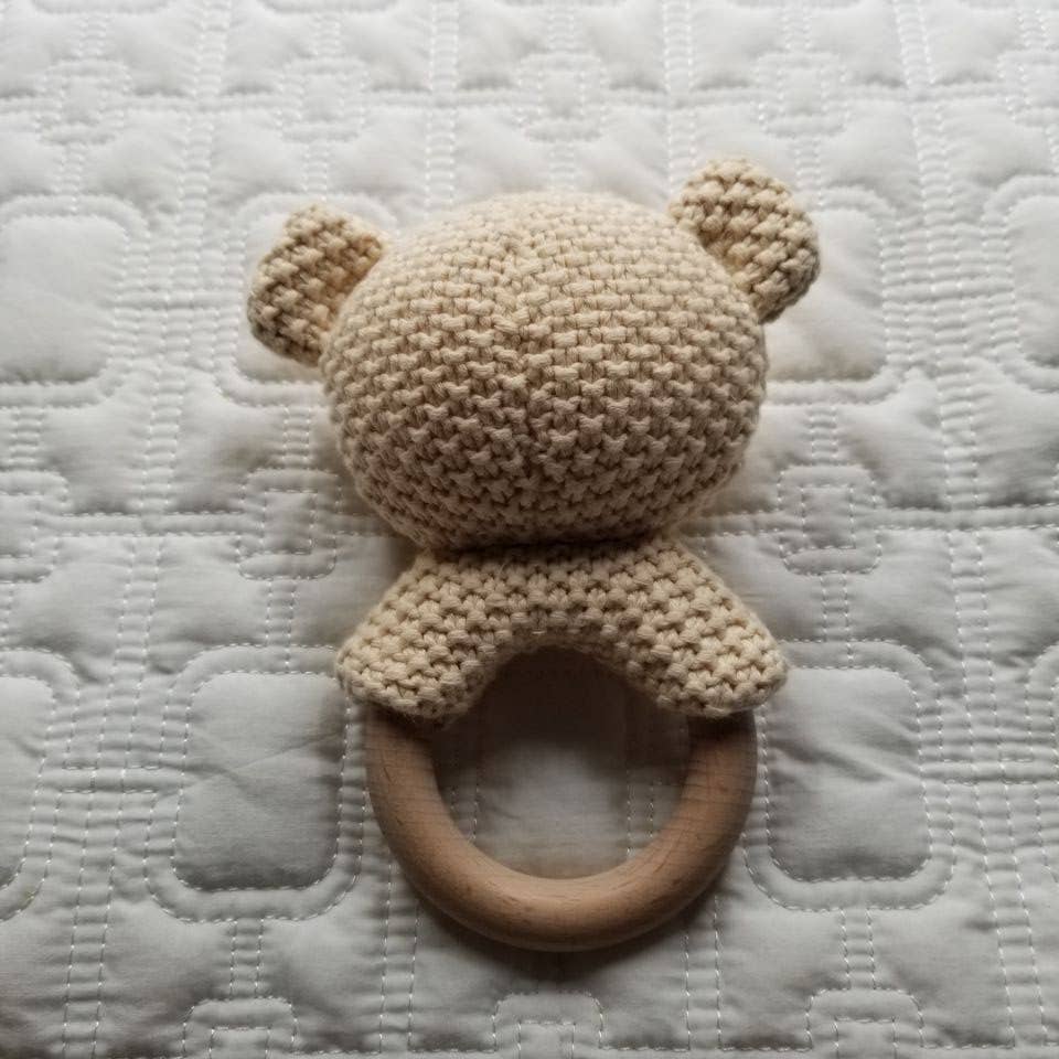 Khaki Bear Cotton Crochet Rattle