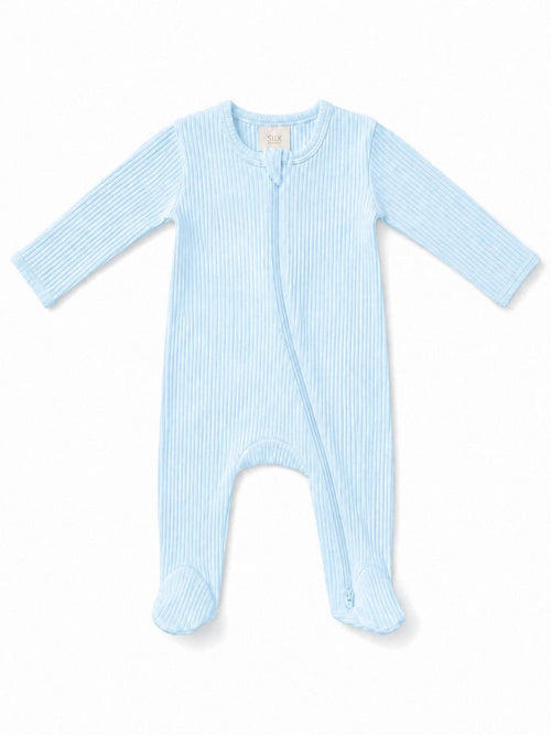 Baby Blue / Ribbed 2-Way Zip Footie: 6 - 9 mo.