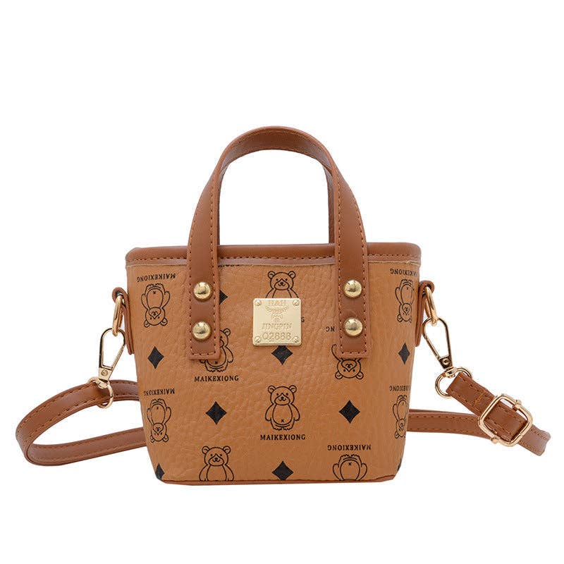 Mini Girls' Bucket Bag with Unique Animal Print: Brown