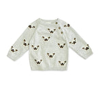 Frenchie Puppy Jacquard Knit Baby Pullover + Pants  Organic: Pearl Grey Heather / 18-24M