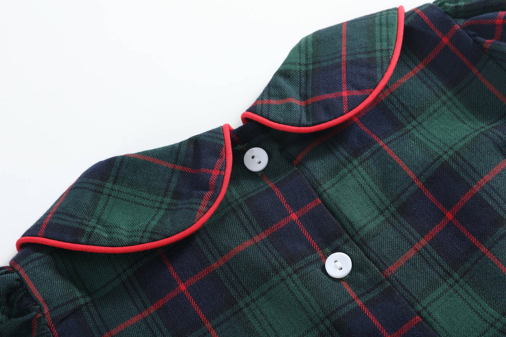 Blue, Green Red Plaid Smocked Collared Dress: 6-12M