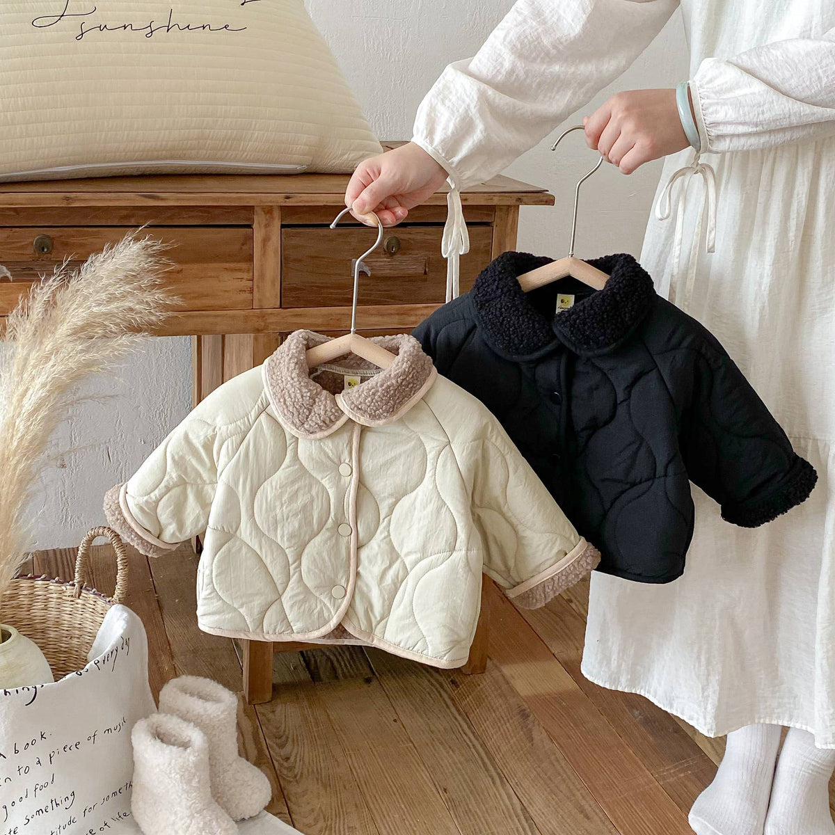 Quilted Baby Jacket with Cozy Collar: Black / 18M