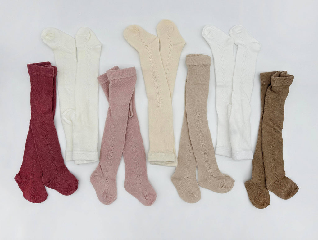 French Lace Cotton Tights: Oatmeal / S/ 6-18m