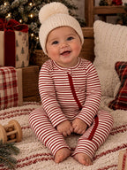 Red Stripe / Ribbed 2-Way Zip Romper: 12 - 18 mo.