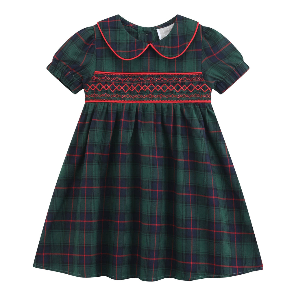 Blue, Green Red Plaid Smocked Collared Dress: 18-24M