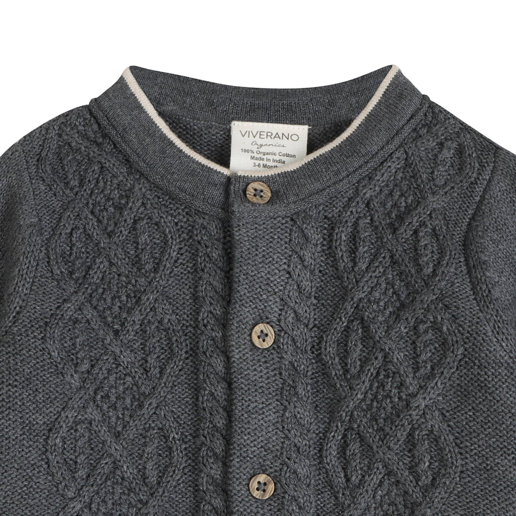 Charles Classic Cable Knit Baby Cardigan (Organic Cotton): Charcoal / 18-24M