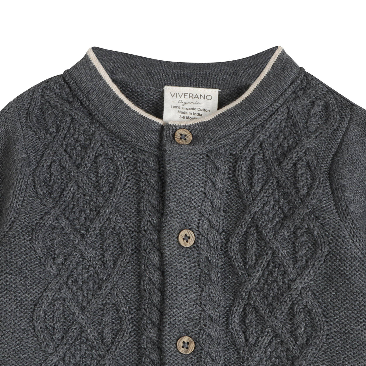 Charles Classic Cable Knit Baby Cardigan (Organic Cotton): Charcoal / 18-24M