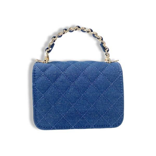 B1382 Sparkly Denim Quilted Purse (3 Colors): Dark Blue