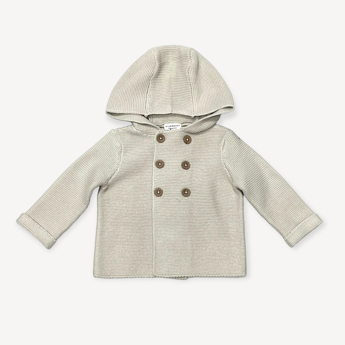 Hooded Double Button Baby Coat Jacket (Organic) 4 Colors: Stone / 6-12M