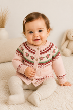 Lily Floral Fair Isle Knit Baby Cardigan (Organic Cotton): Sweet Pink / 2-3T