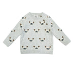 Frenchie Puppy Jacquard Knit Baby Pullover + Pants  Organic: Pearl Grey Heather / 18-24M