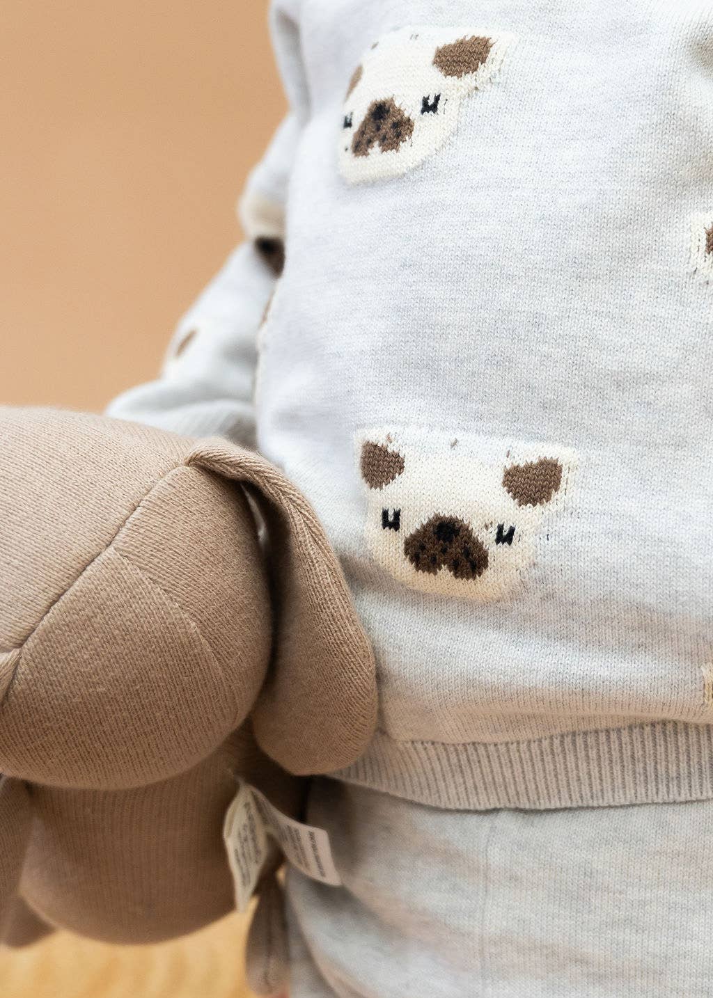 Frenchie Puppy Jacquard Knit Baby Pullover + Pants  Organic: Pearl Grey Heather / 18-24M