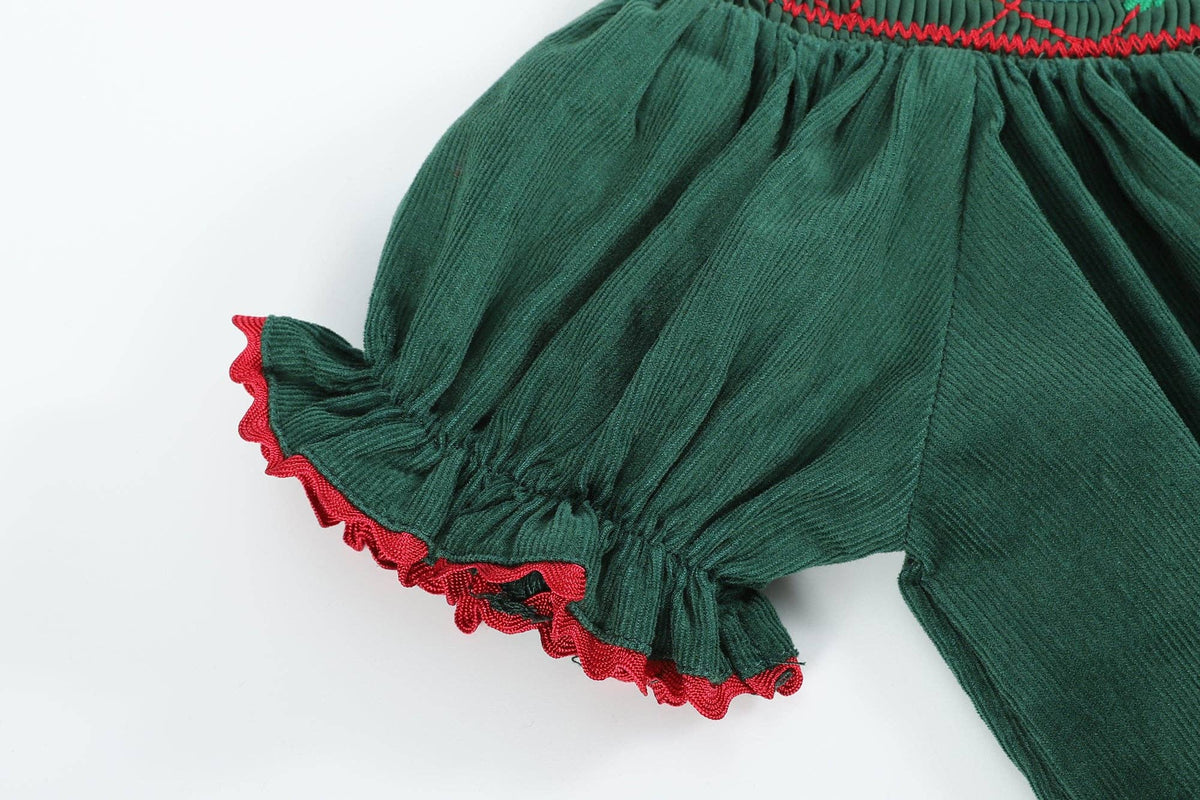 Green Christmas Mistletoe Smocked Bishop Dress: 12-18M