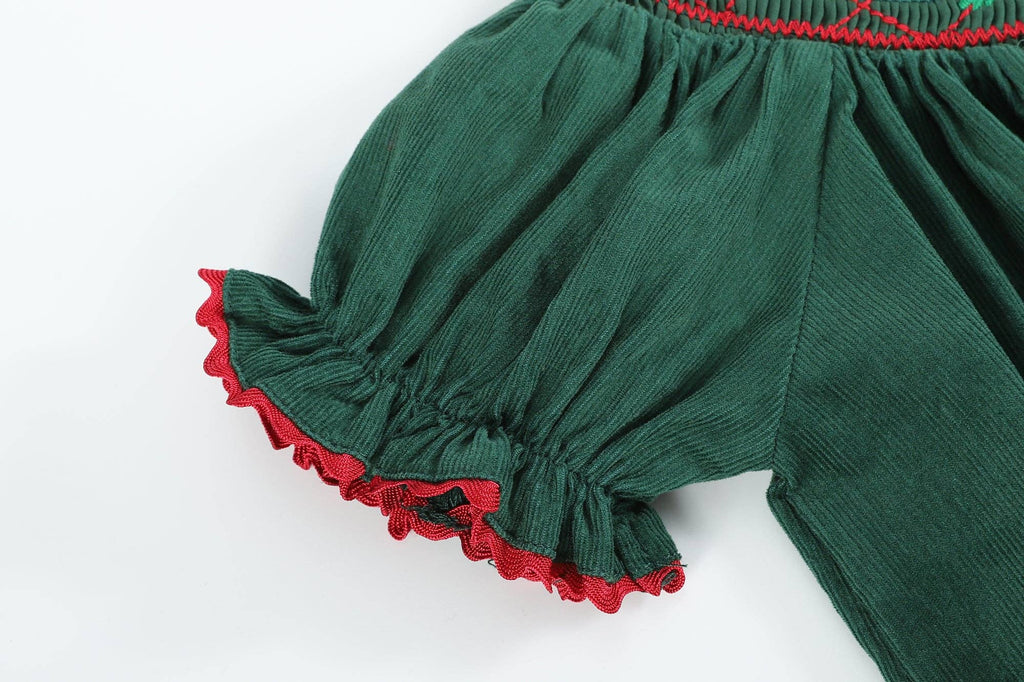 Green Christmas Mistletoe Smocked Bishop Dress: 18-24M