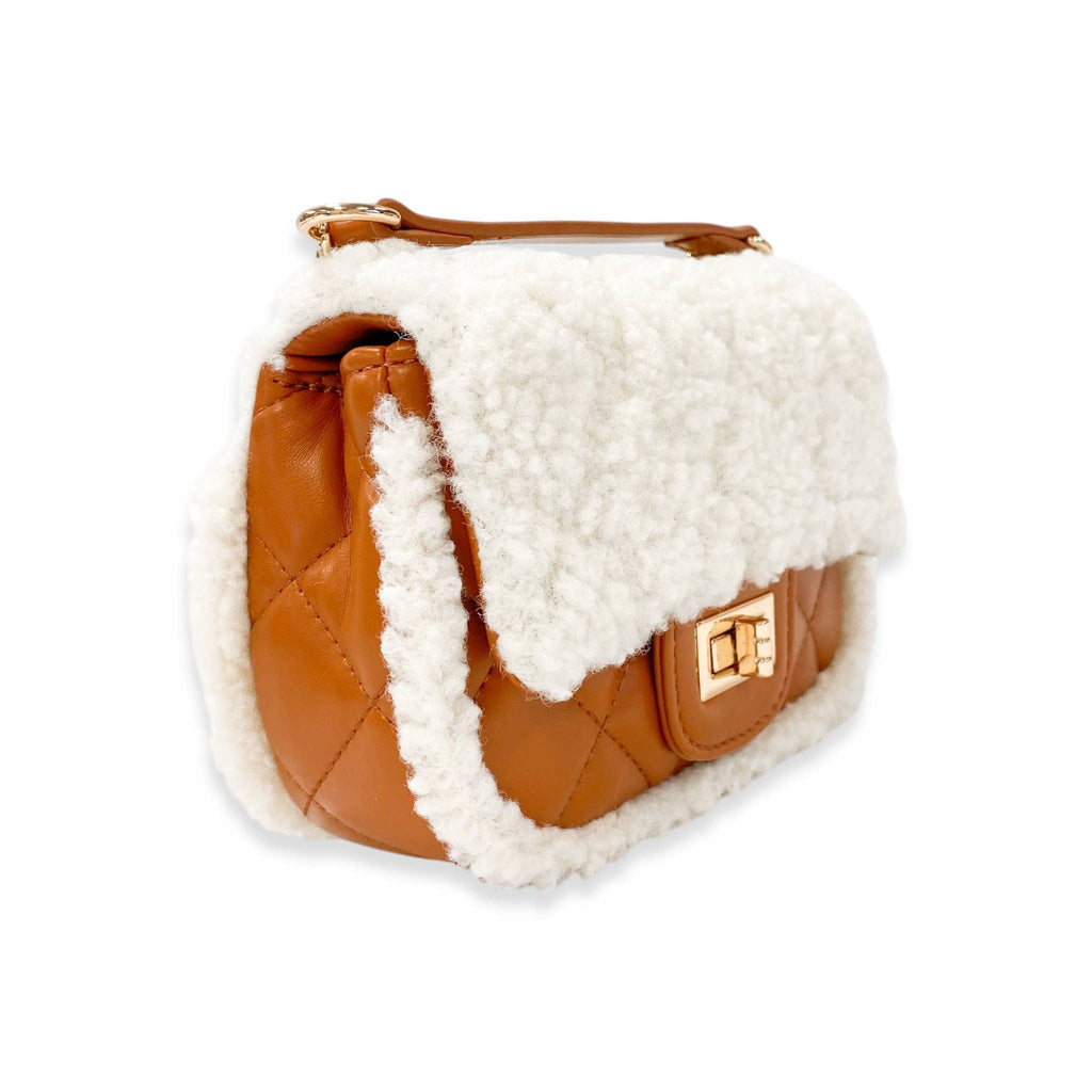 B1388 Sherpa Mixed Quilted Purse (3 Colors): Camel