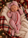 Red Stripe / Ribbed Frill 2-Way Zip Footie: 0 - 3 mo.