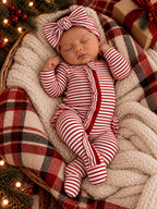Red Stripe / Ribbed Frill 2-Way Zip Footie: 3 - 6 mo.
