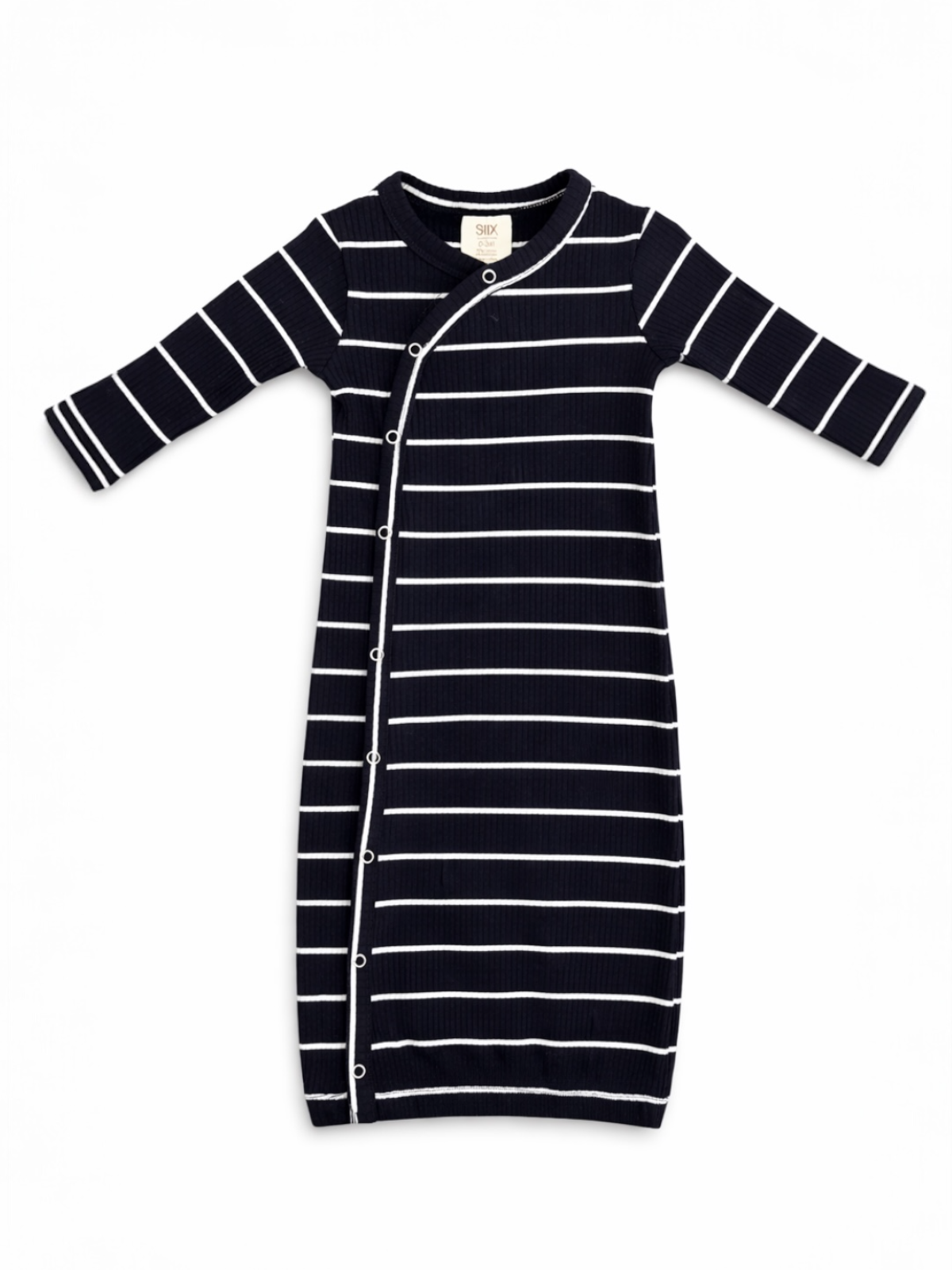 Black/White Stripe / Ribbed Gown: 0-3M