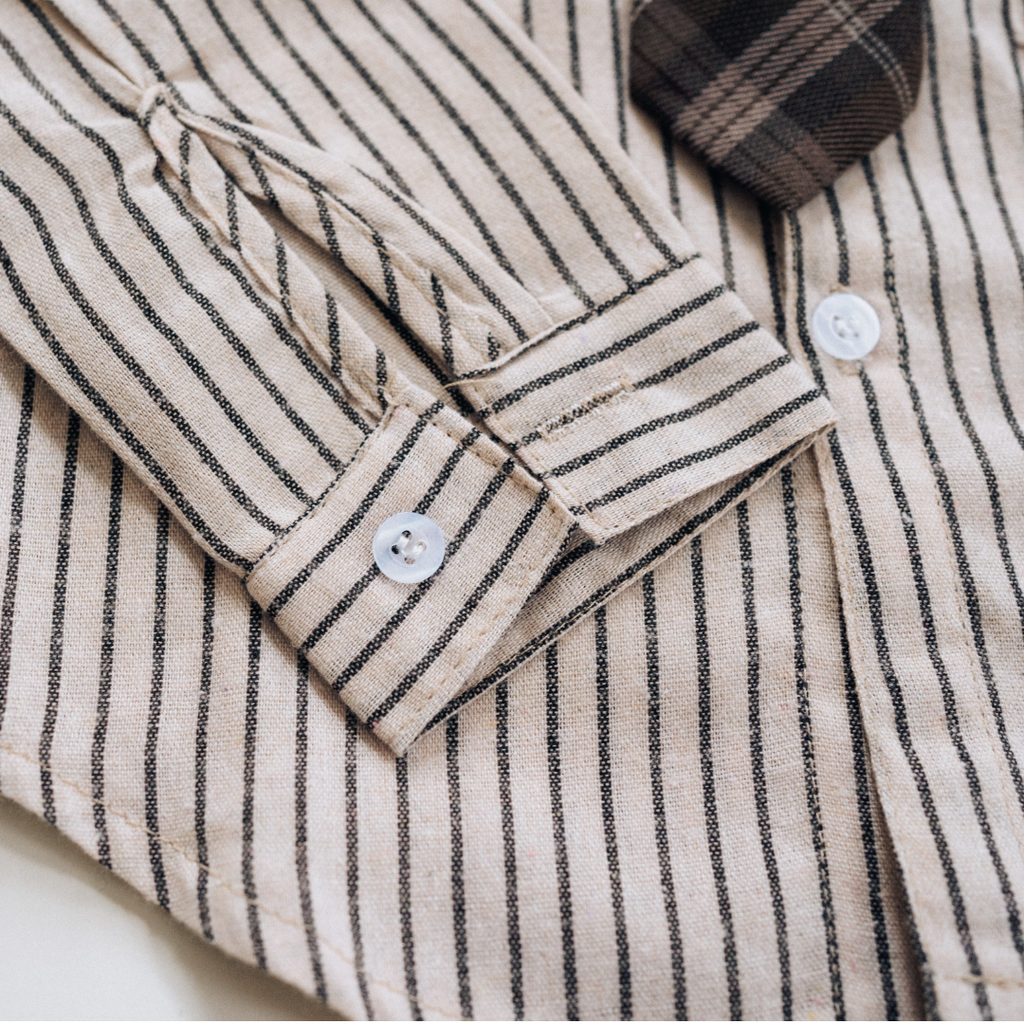 Woven Striped Button Down With Tie: 2T