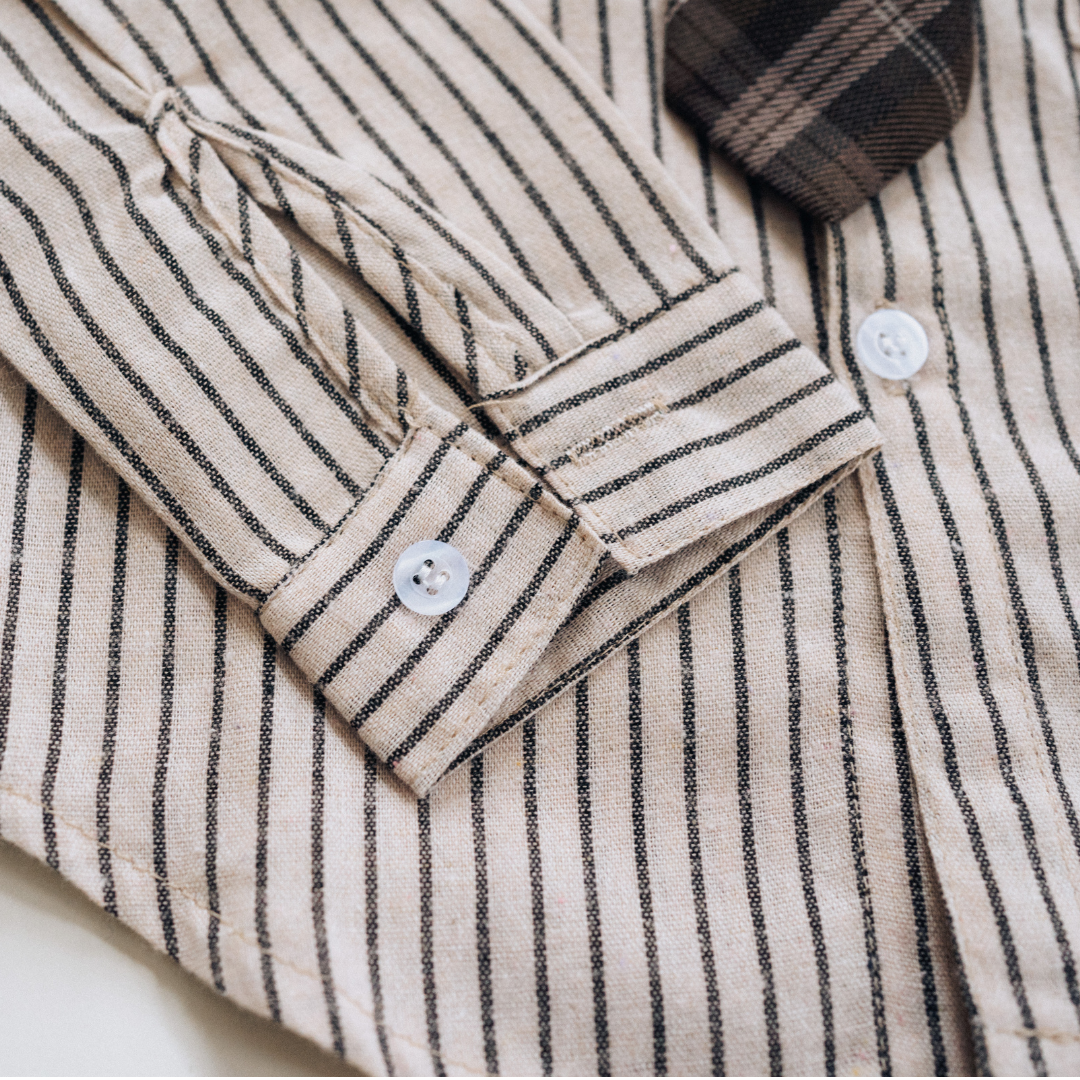 Woven Striped Button Down With Tie: 2T