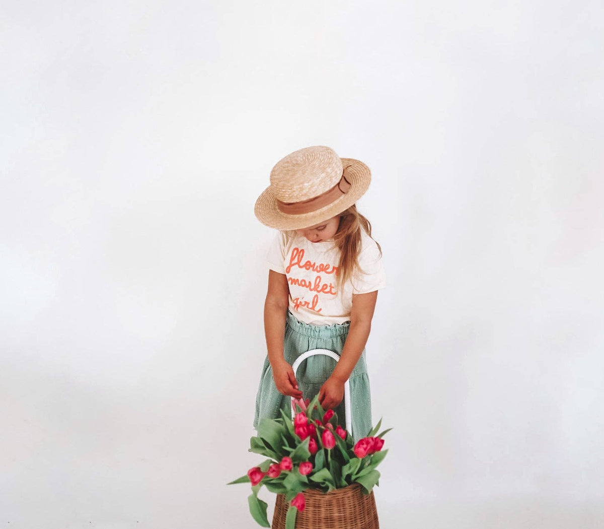 FLOWER MARKET GIRL | Kids Tee: Peach / 18-24M / WHITE