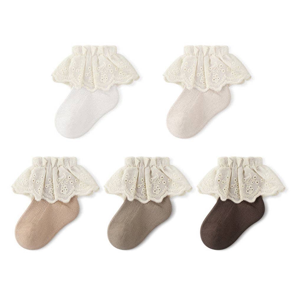 MyKids-USA® Baby Kids Girls Breathable Lace Trim Vintage Socks: White / M (1-3Y)
