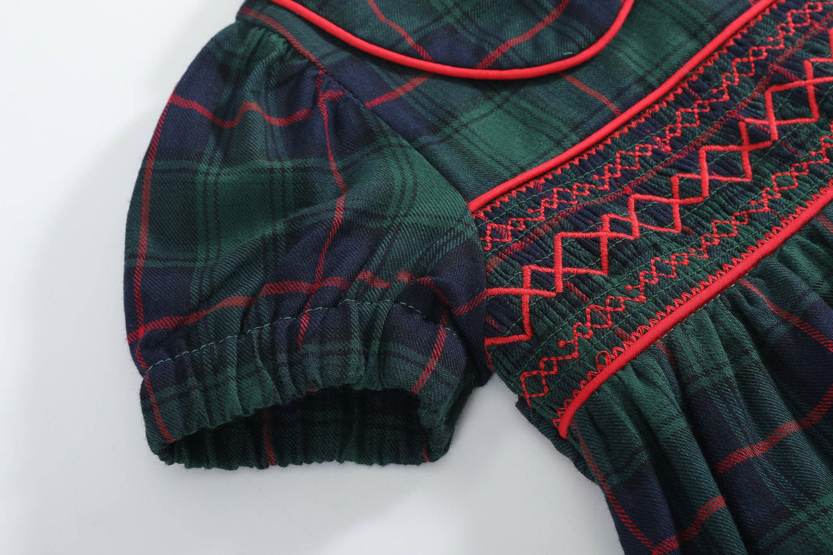 Blue, Green Red Plaid Smocked Collared Dress: 4T