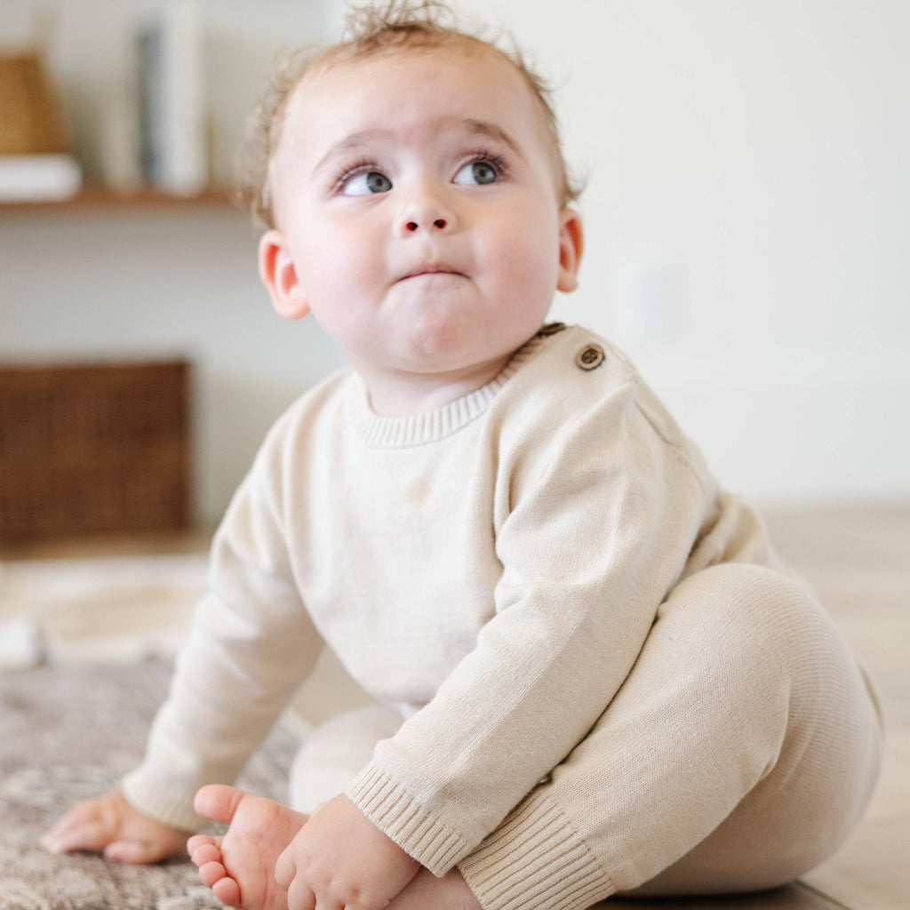 HEIRLOOM COTTON KNIT SETS: Tan / 3-6 Months