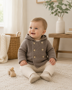 Hooded Double Button Baby Coat Jacket (Organic) 4 Colors: Stone / 18-24M