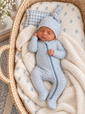 Dusty Blue Stripe / Ribbed 2-Way Zip Footie: 0-3M