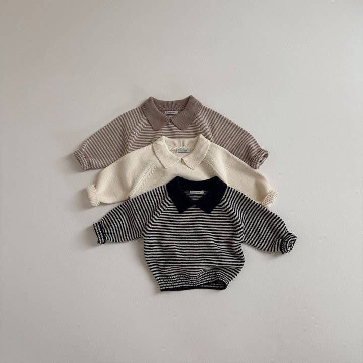 Baby Striped Collared Long Sleeve Top: Khaki / 2