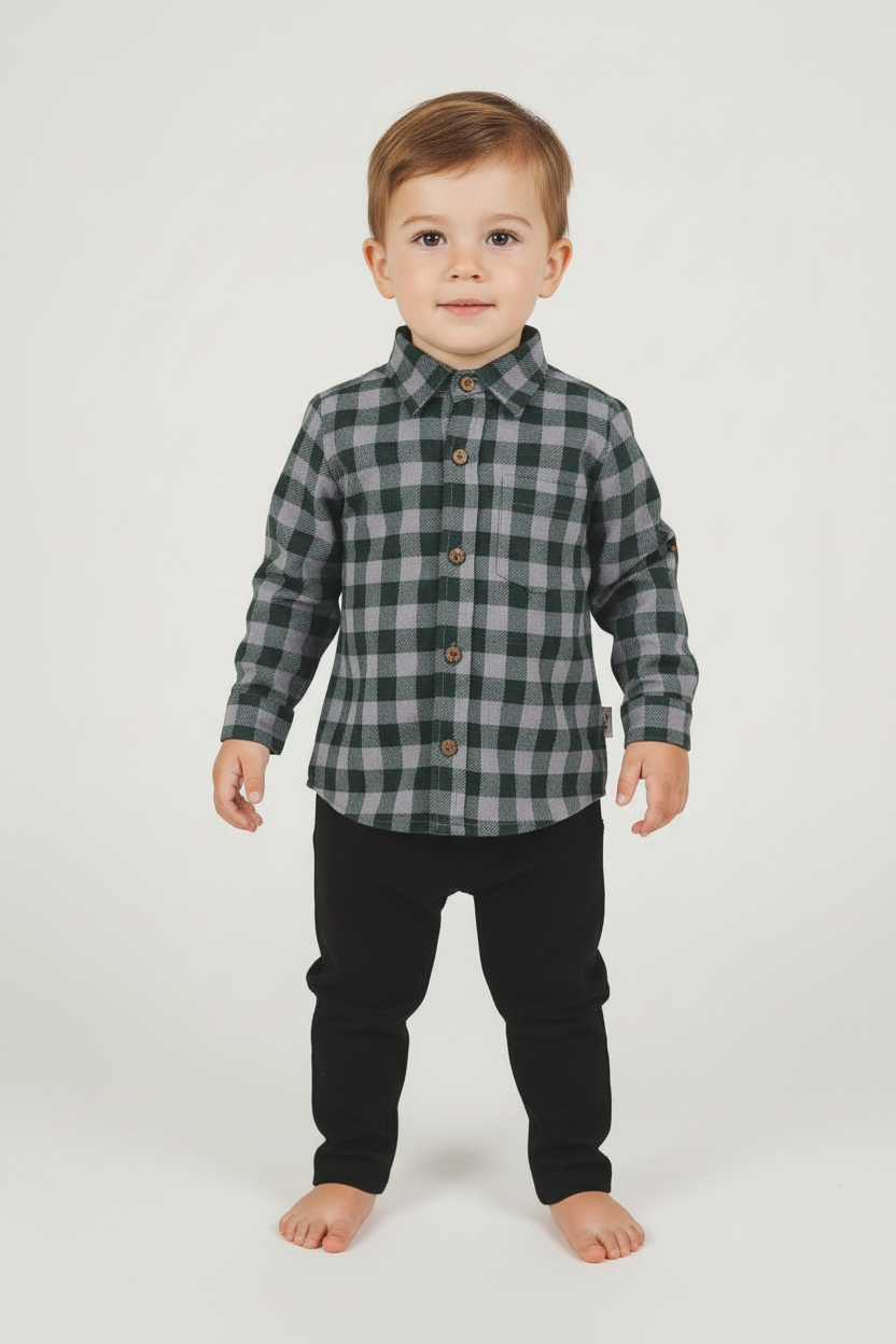 Green Checkered Boys Shirt — Cotton Boys Shirt | 0-13 Years: 3 Years