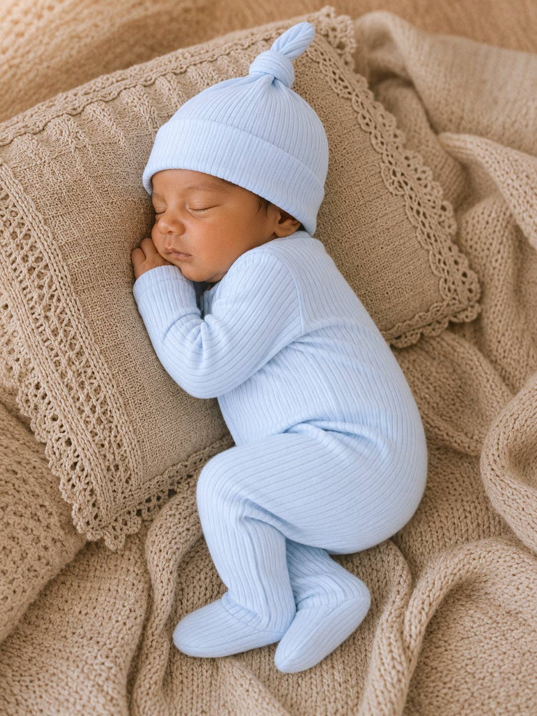 Baby Blue / Ribbed 2-Way Zip Footie: 0 - 3 mo.