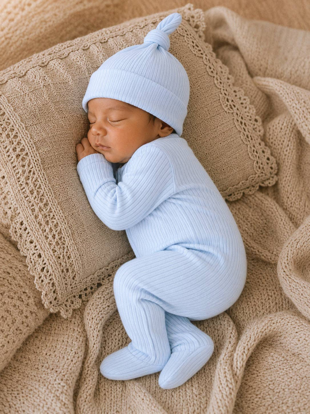 Baby Blue / Ribbed 2-Way Zip Footie: 6 - 9 mo.