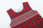 Red and Green Christmas Plaid Smocked Overalls: 2T