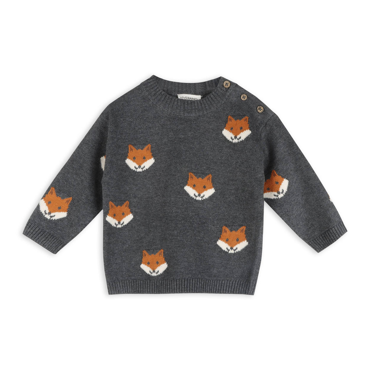 Fox Jacquard Knit Baby Pullover (Organic Cotton): Charcoal / 12-18M