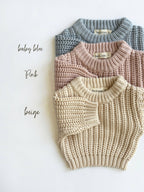 Baby Chunky Knit Braided Sweater | Pastels: Fog / 3-6 months